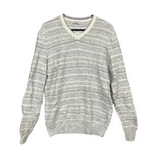 Cashmere Blend Mens Sweater Gray Cream V Neck Wool Cashmere Long Sleeve L